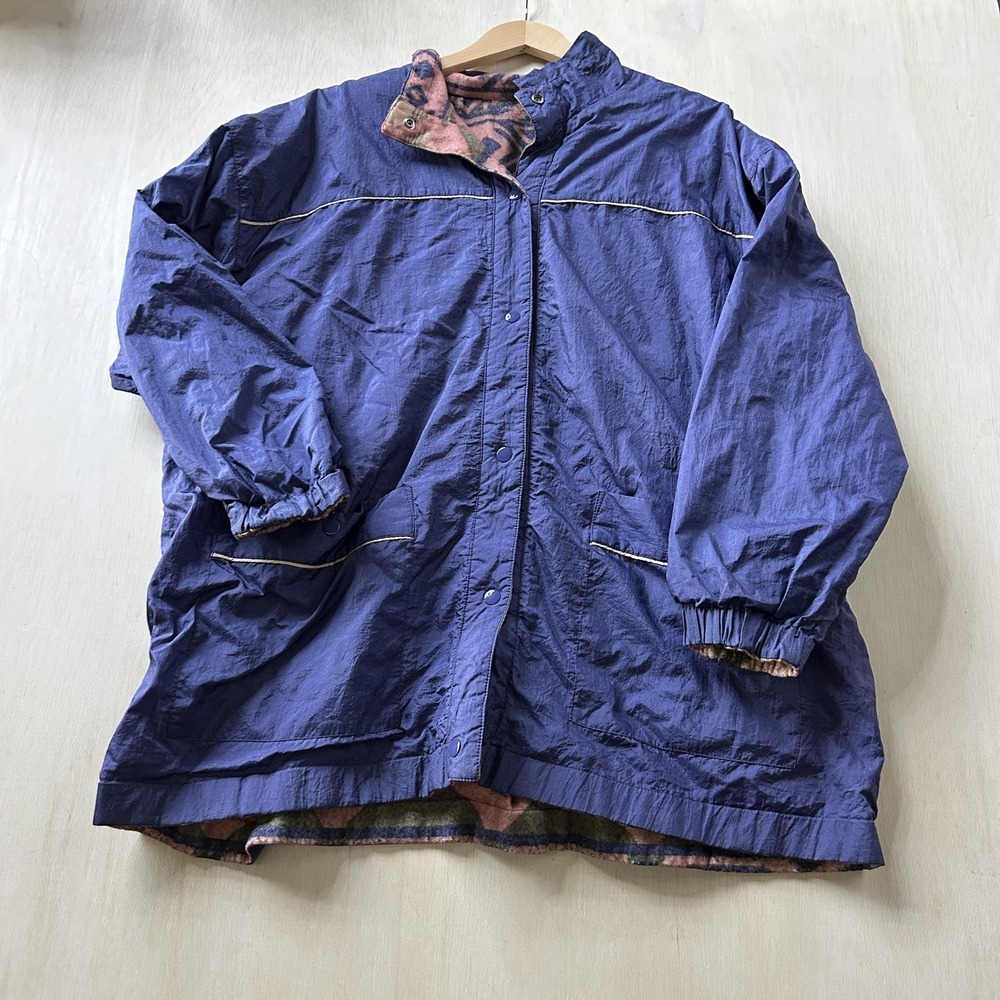Southwestern Lined Parka Coat Womens 22/24‎ Blue Snap Front Flannel Pockets Plus